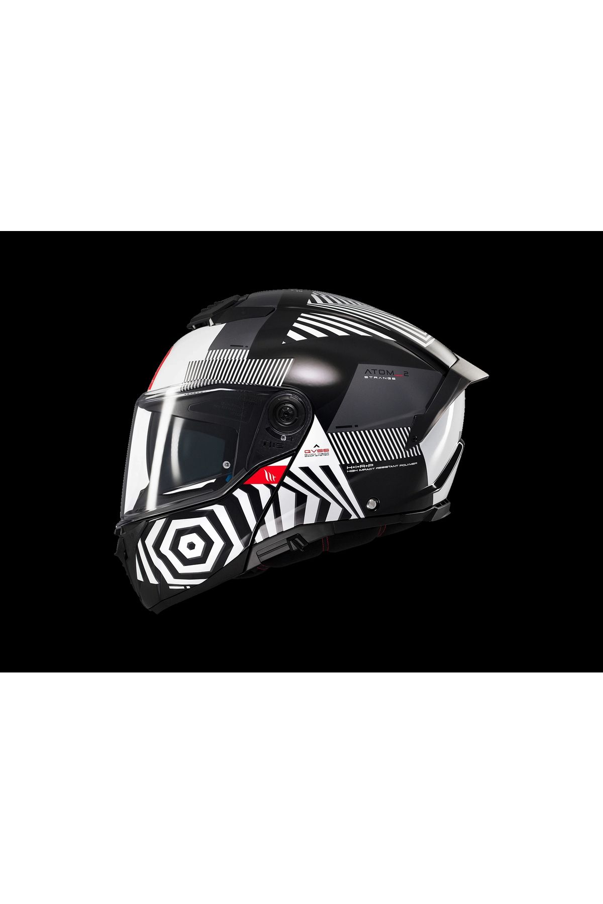 MT Helmets KASK MT ATOM 2 STRANGE B2 ÇENE AÇILIR SİYAH/BEYAZ