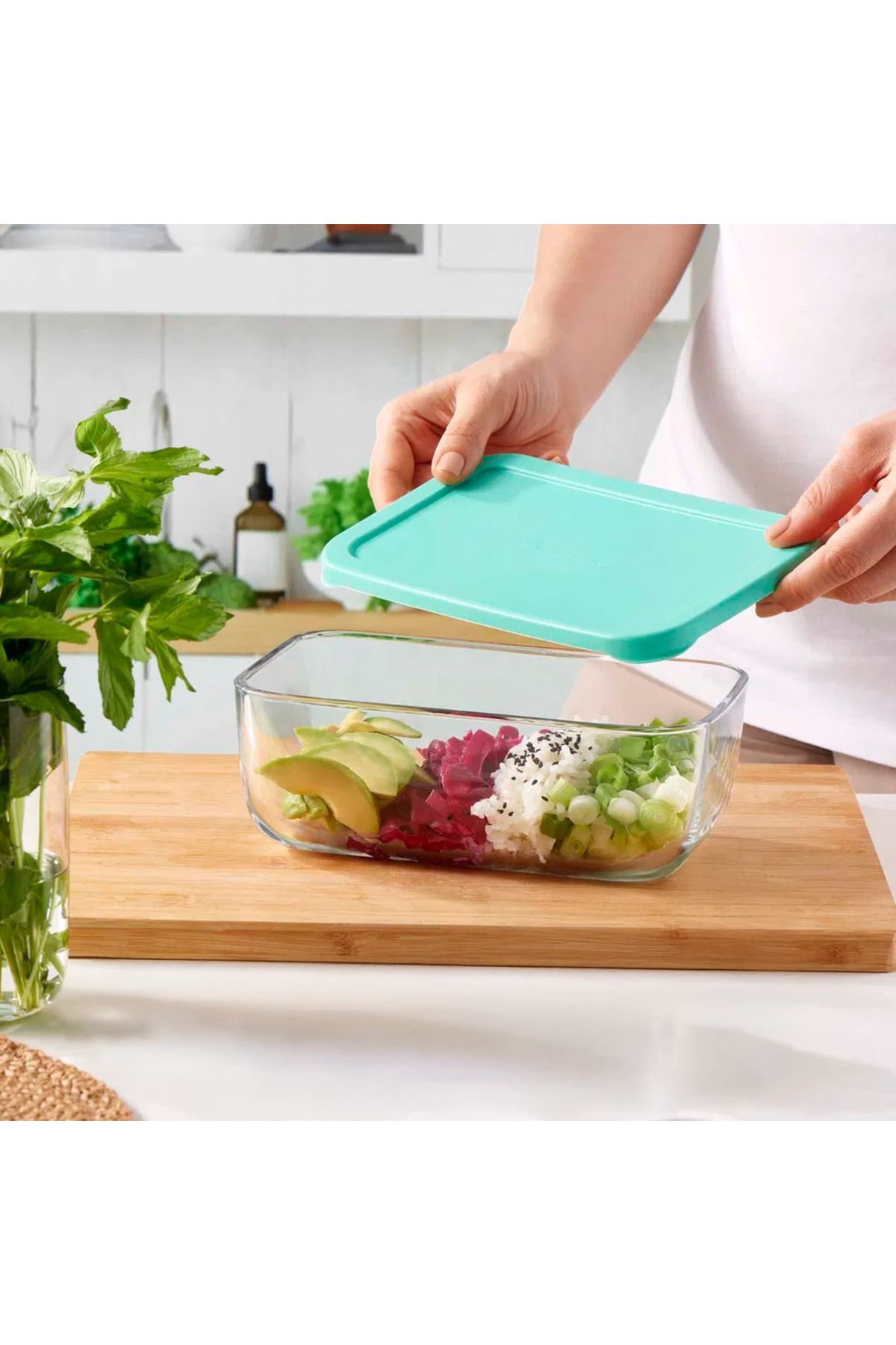 Paşabahçe-Snow Box Storage Container - Transparent / Green - 790 ml 4