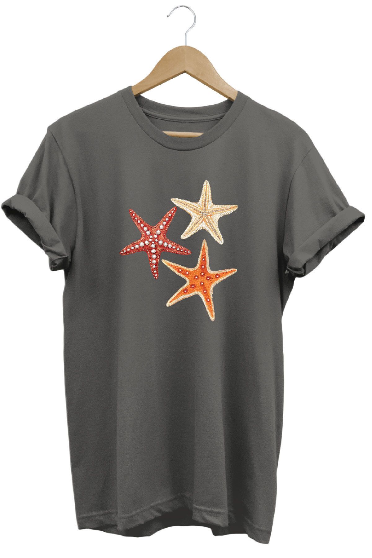 onsrawear Şık Deniz Yıldızı Tasarım Baskılı Yazlık Unisex %100 Pamuk Basic T-shirt