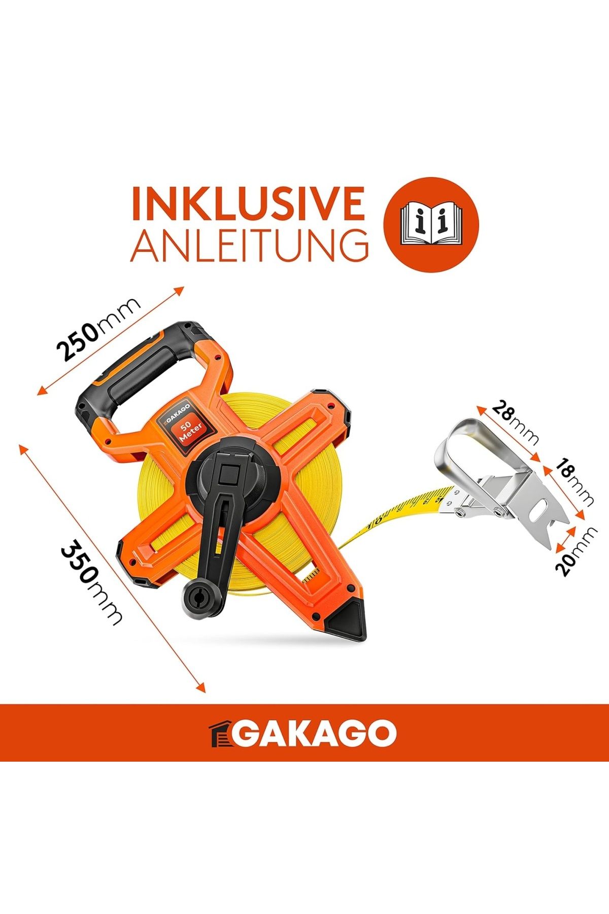 Gakago-Professional Tape Measure, 50m - Measuring Tape With 3:1 Quick Winding System 5