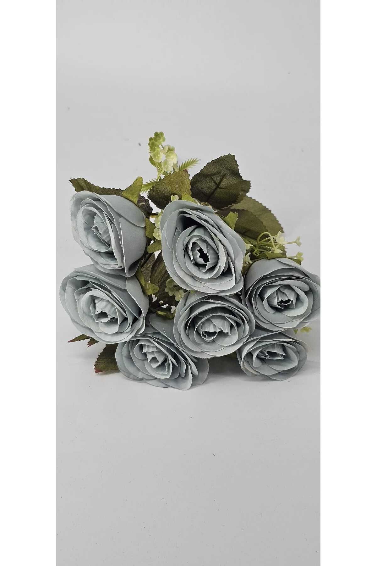 yapay çiçek evi 7 kafalı açık mavi lotus gülü ev dekorasyon vazo süsü