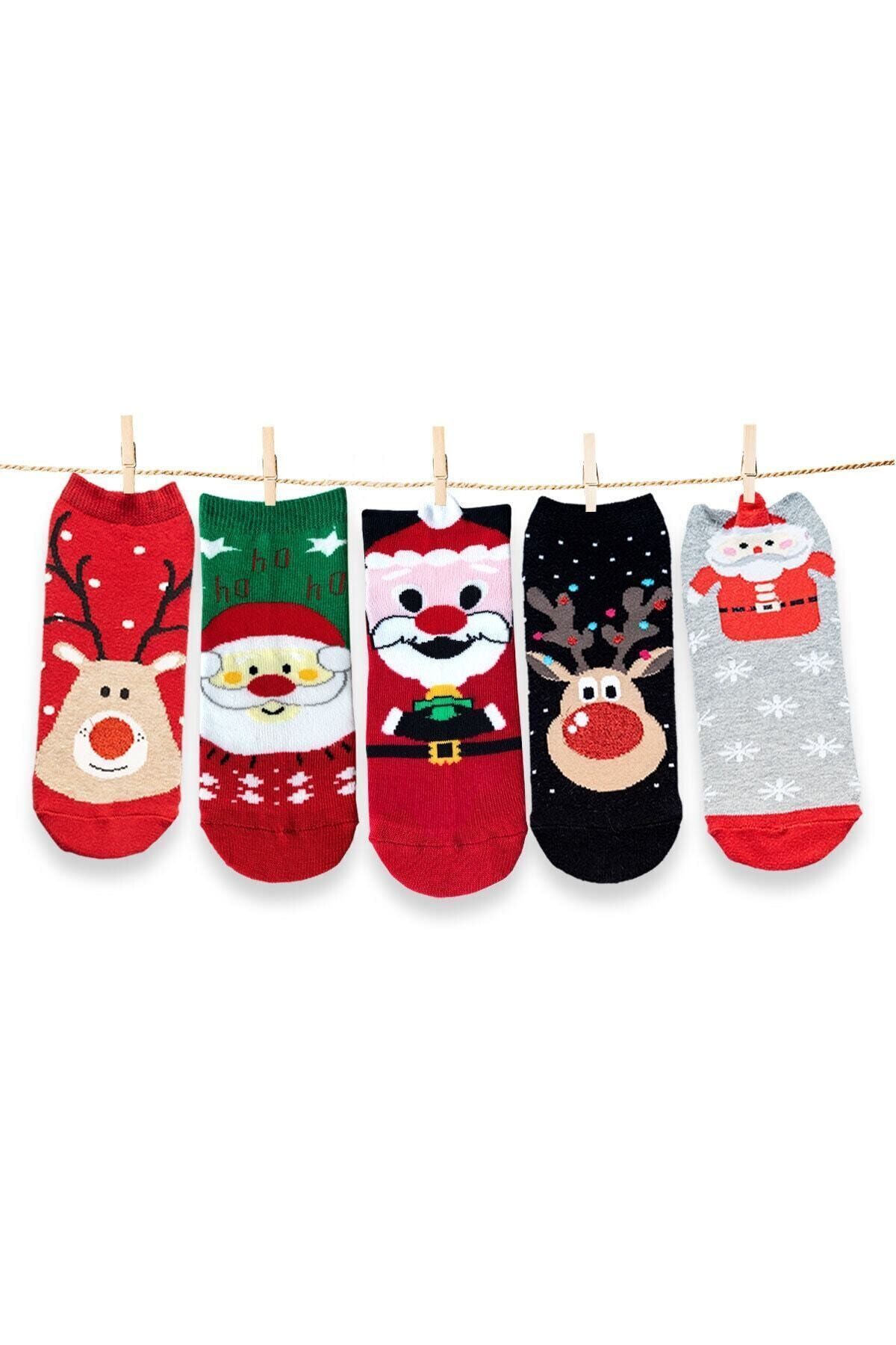 Elioure 5'li Yılbaşı Christmas Noel Renkli Çoraplar Seti