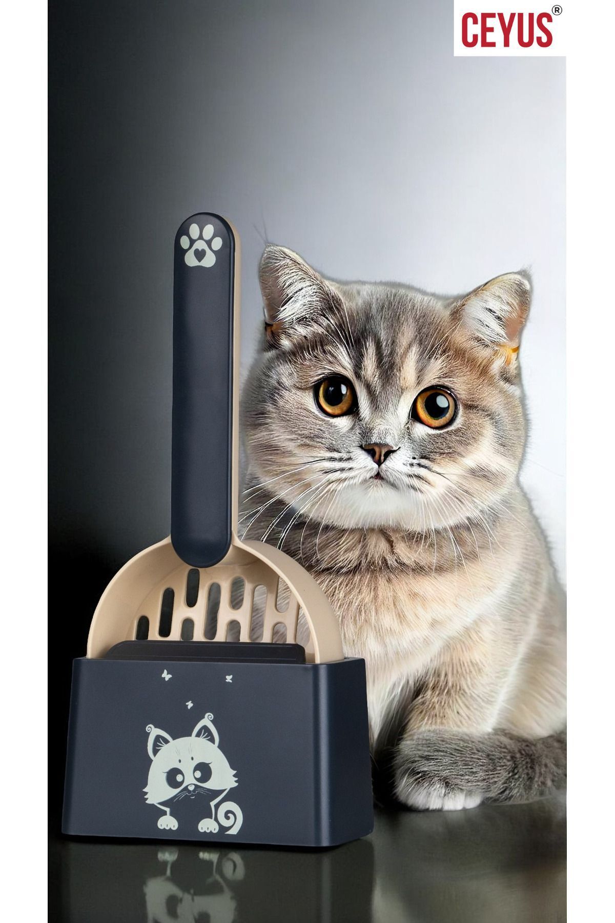 Elioure Kedi Kumu Temizleme Küreği Ve Platformu Antrasit