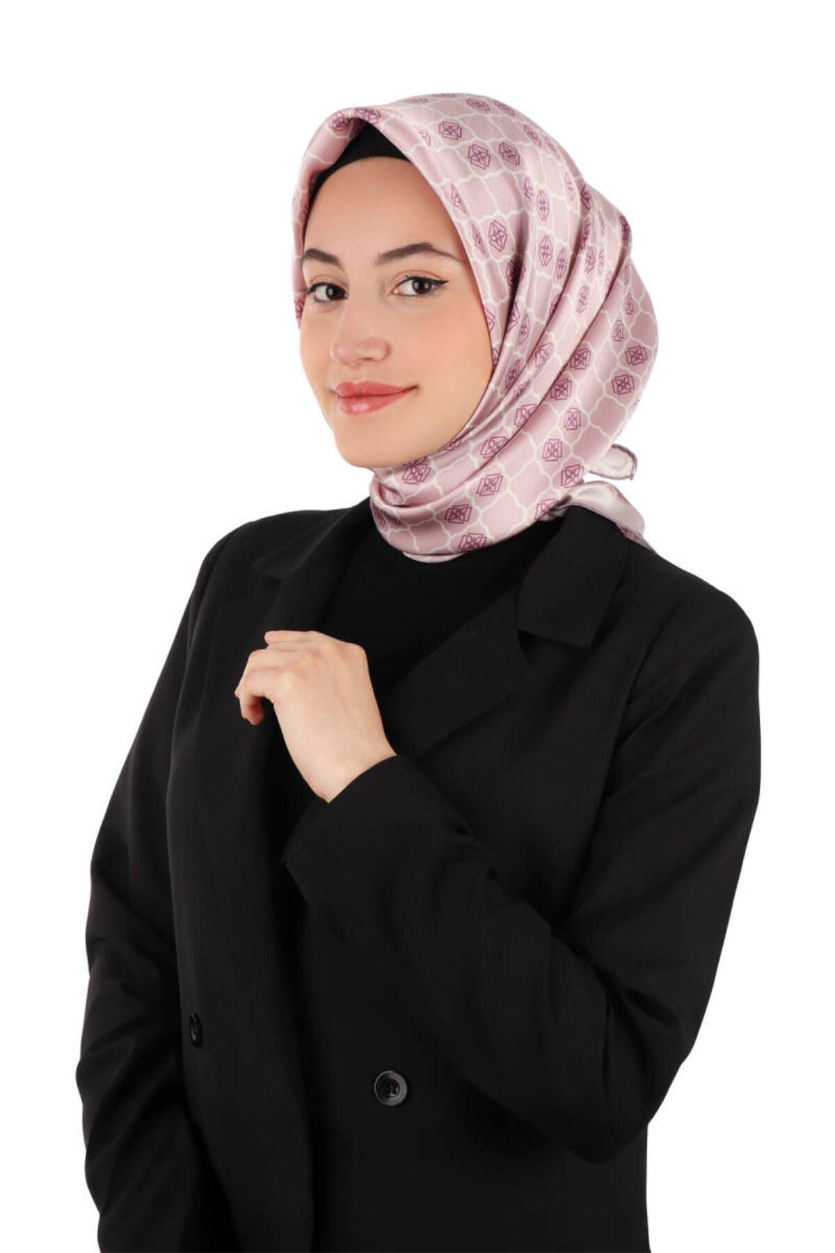 Bursa İpek Pudra Monogram İpek Eşarp