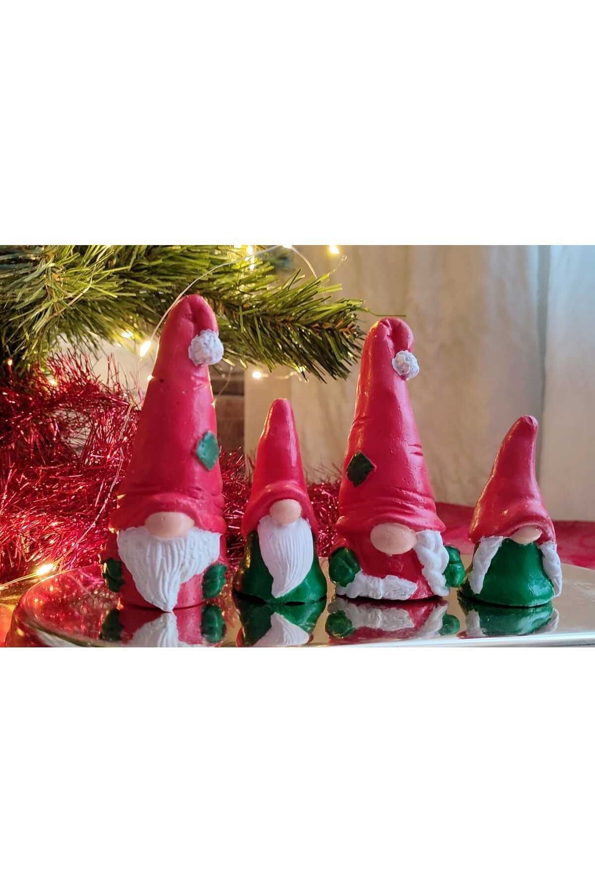 Elioure yılbaşı özel tasarım 4 lü gnom noel baba cüce el yapımı dekoratif yeni yıl biblo beton set