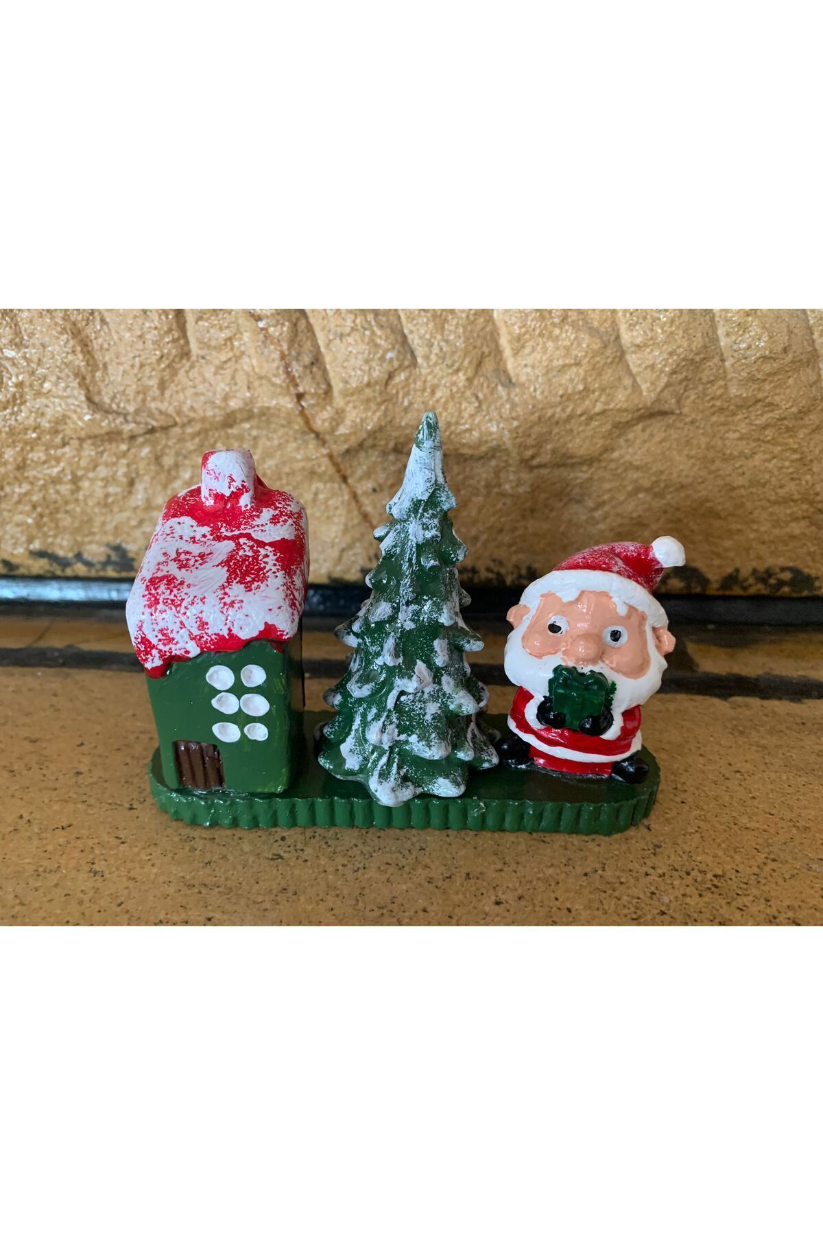 Elioure Dekorati El Yapımı Minyatür 3'lü Yılbaşı Geyik Noel Baba Biblo Masa Üstü Miniboy Obje