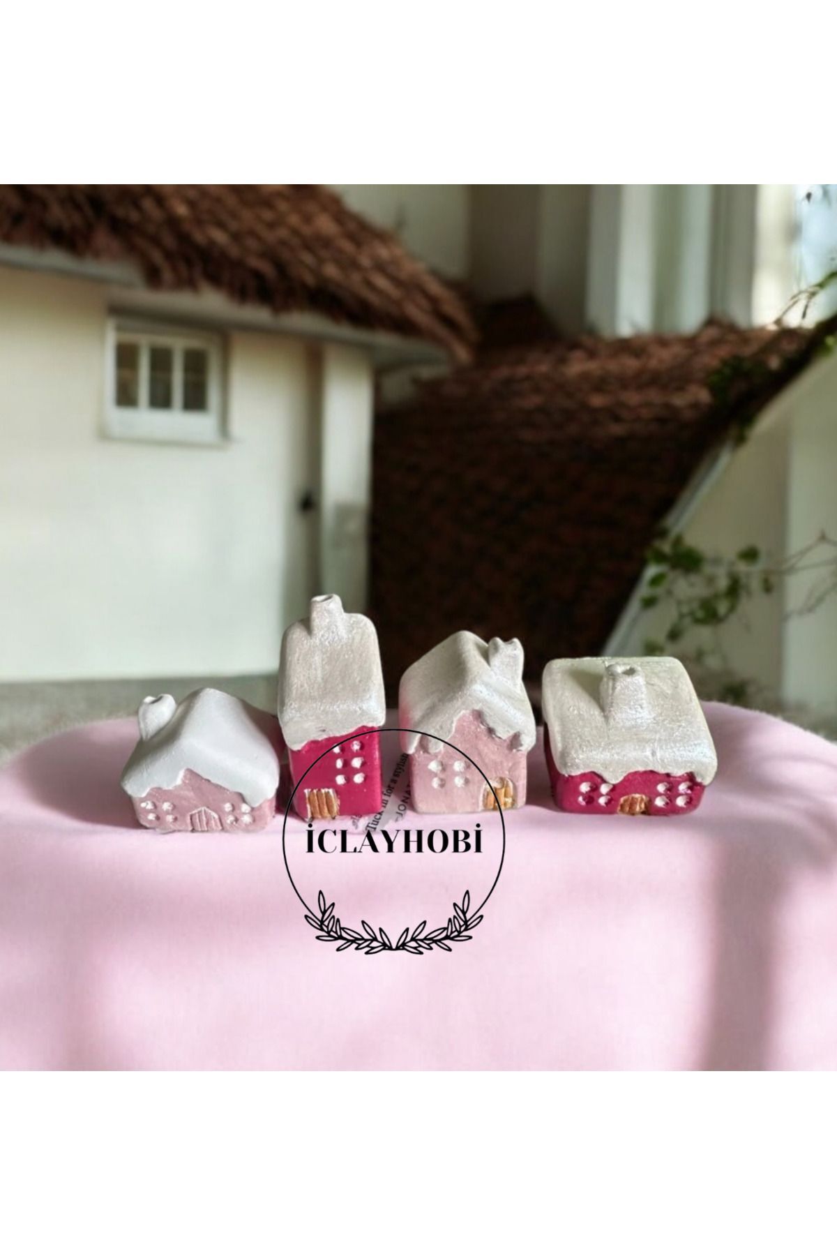 Elioure Yılbaşı Noel Pembeli Set Karlı Ev Hediyelik Home Set Dekor
