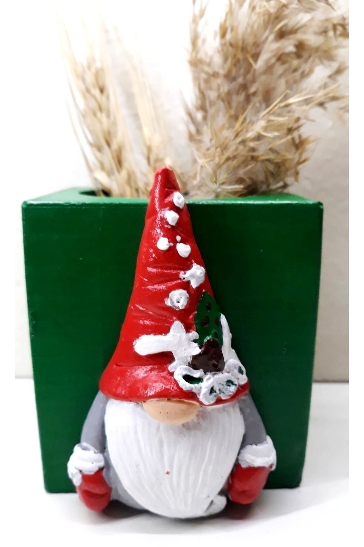 Elioure Yılbaşı Hediyelik Beton Tatlı Minik Cüce Noelbaba Temalı Saksı Dekoratif Obje Saksı Kalemlik