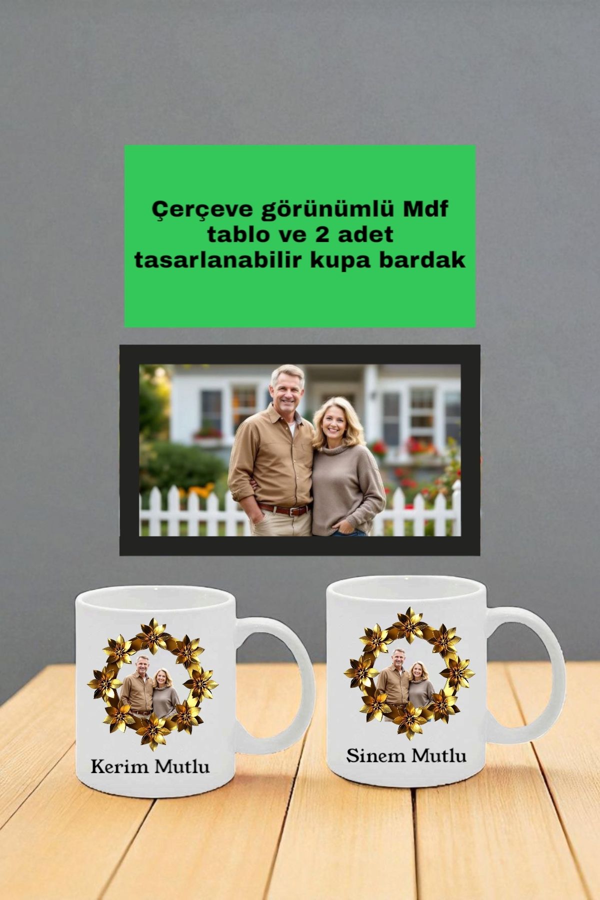 Gzl55 Kişiye özel kupa ve Mdf tablo üçlü set