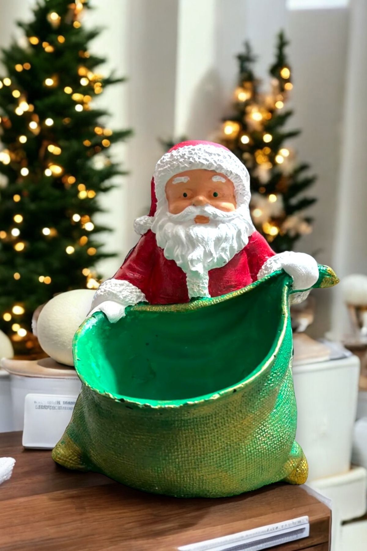 Elioure Dekoratif 26cm Noel Baba Biblo Heykel Şekerlik Yılbaşı Biblo Noel Baba Sunumluk Yılbaşı Süs