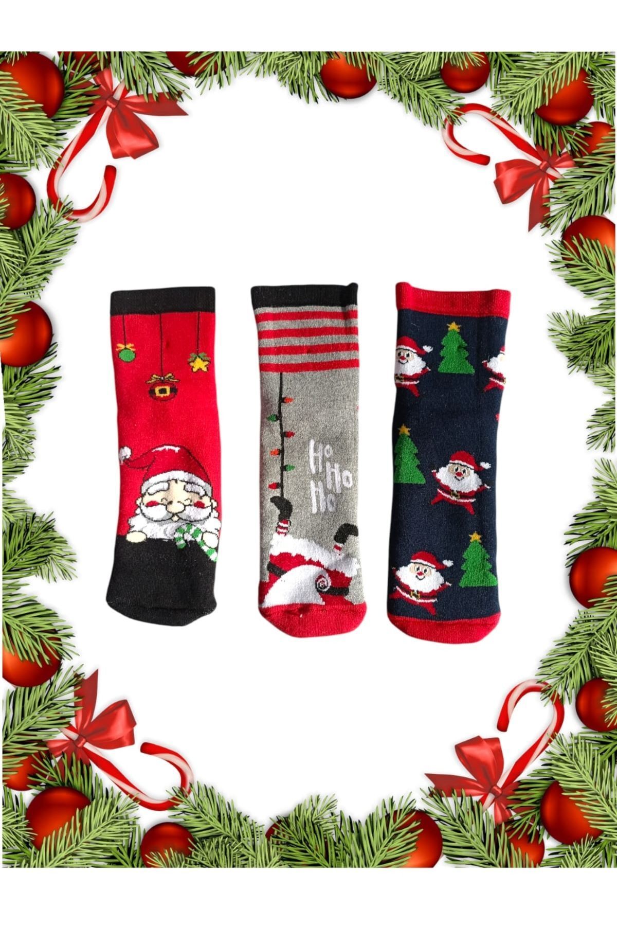 Elioure 3 Çift Kadın Temal Havlu Yılbası Noel Çorap