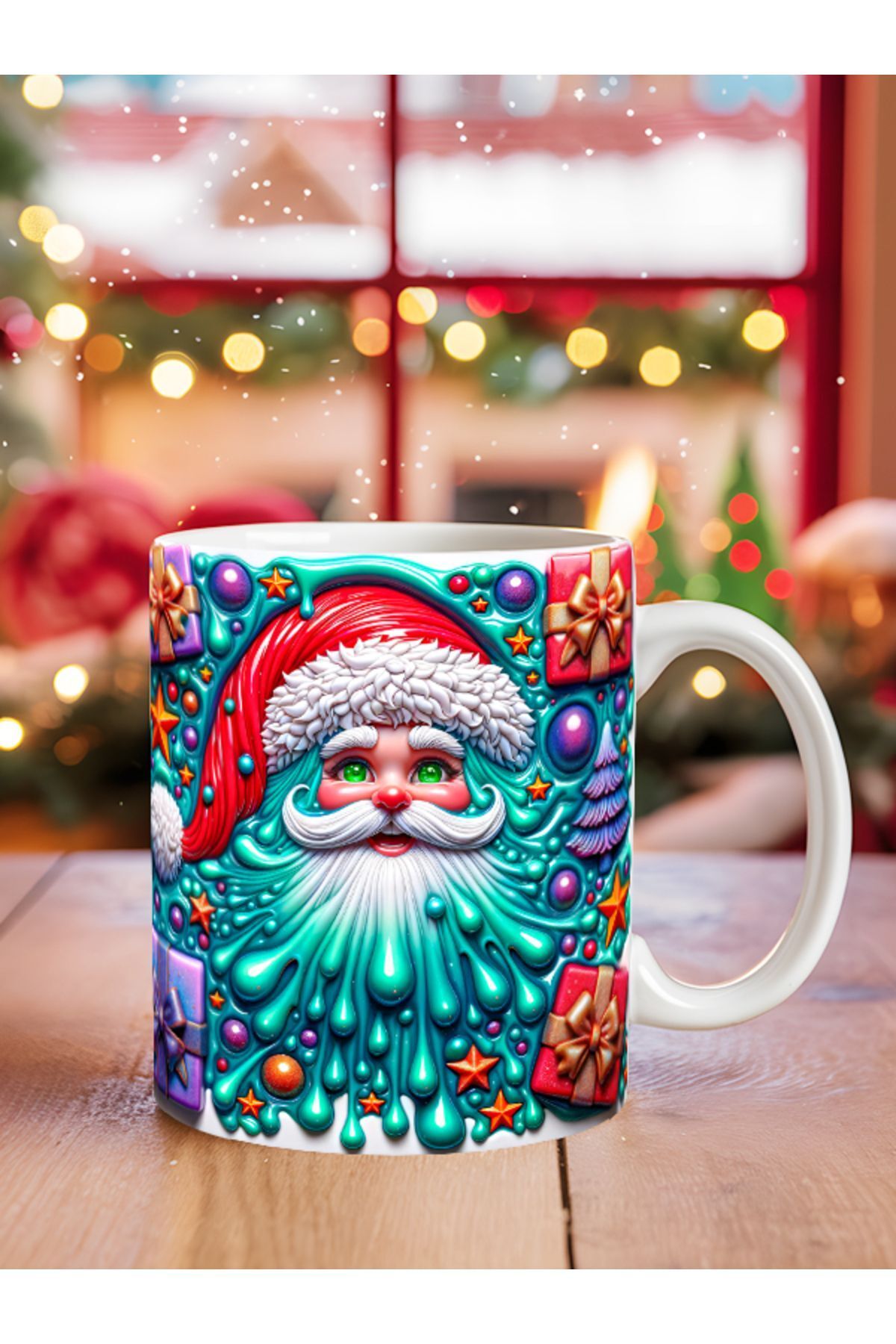 Elioure Noel Baba - Yılbaşı Kabartma Desen Baskılı Kupa Bardak