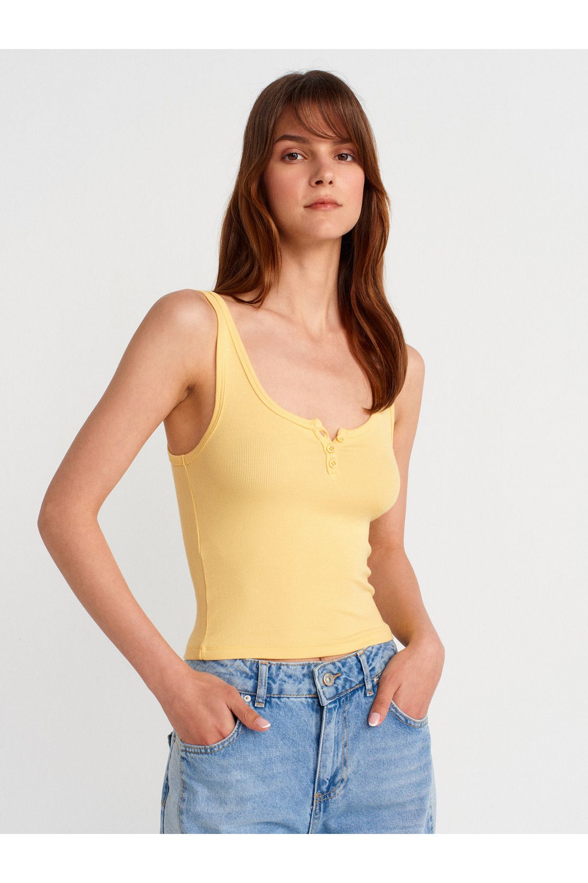 Dilvin 21158 Düğmeli Askılı Top-Sarı