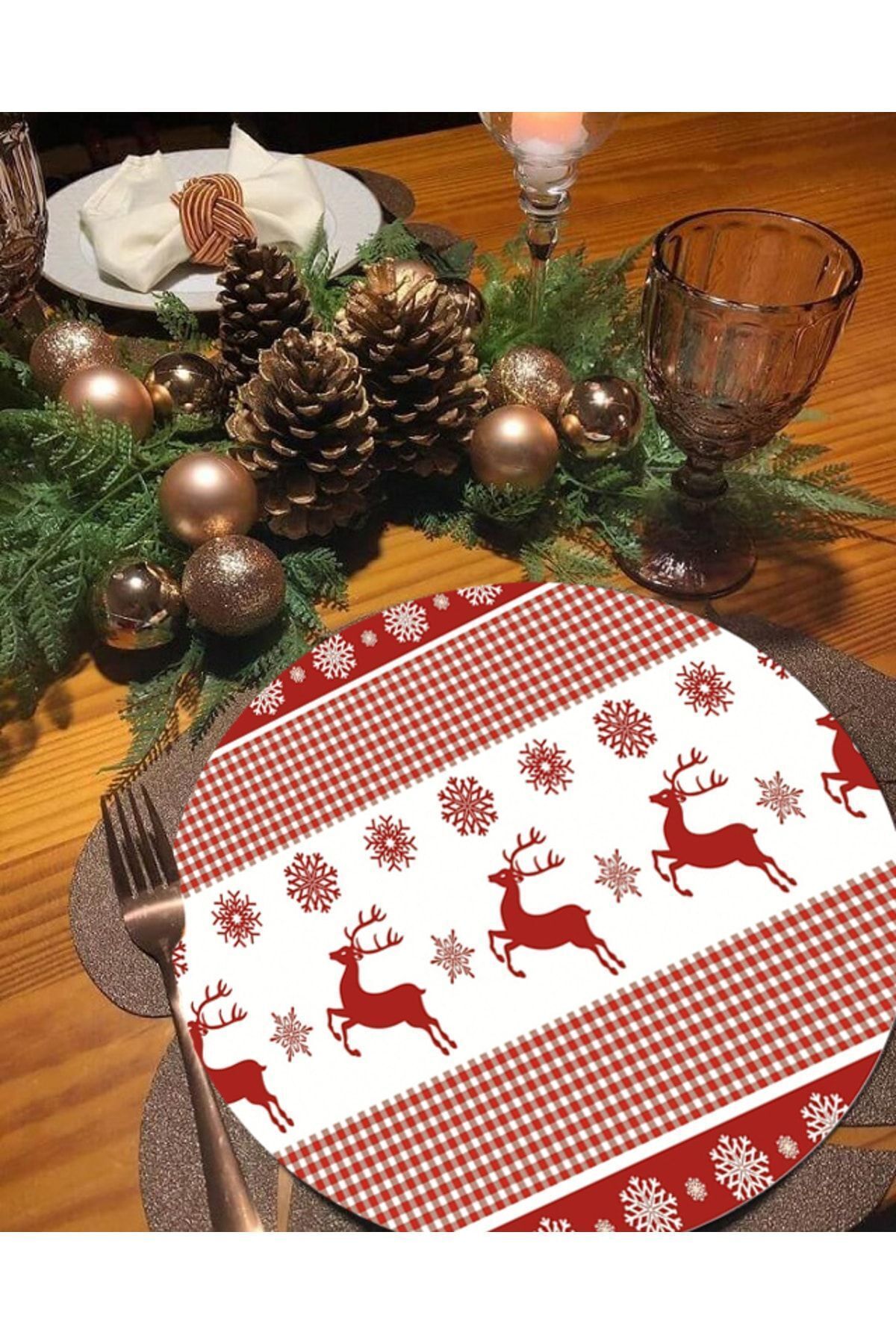 Elioure 2'li Yılbaşı Noel Konseptli Amerikan Servisi - Supla - Çok Amaçlı Dekoratif Servis Altlığı Mousepad