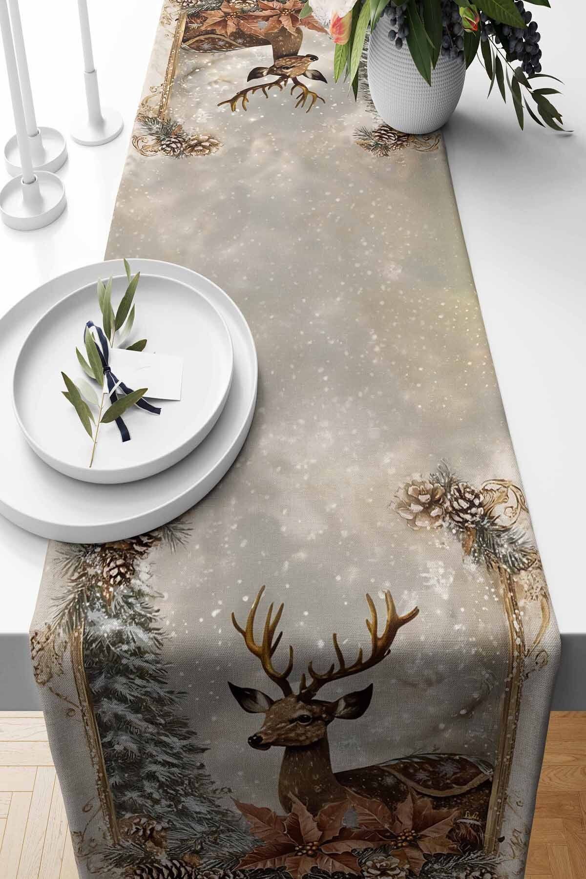 Elioure Runner Snowy Christmas Desenli Süet Dokuma 140*40 Cm - Yılbaşı - Noel