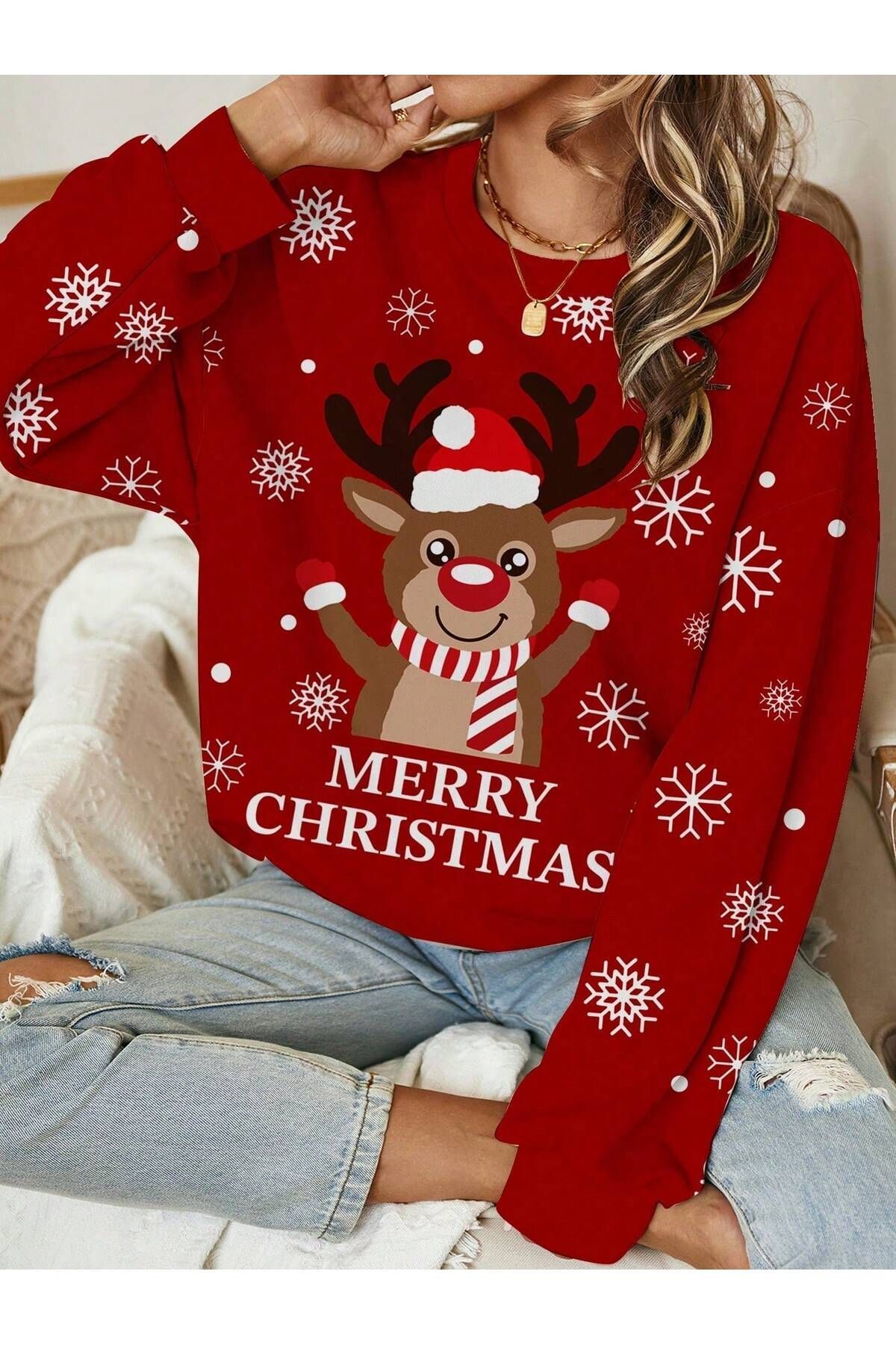 Elioure Noel Baskılı Oversize Sweatshirt