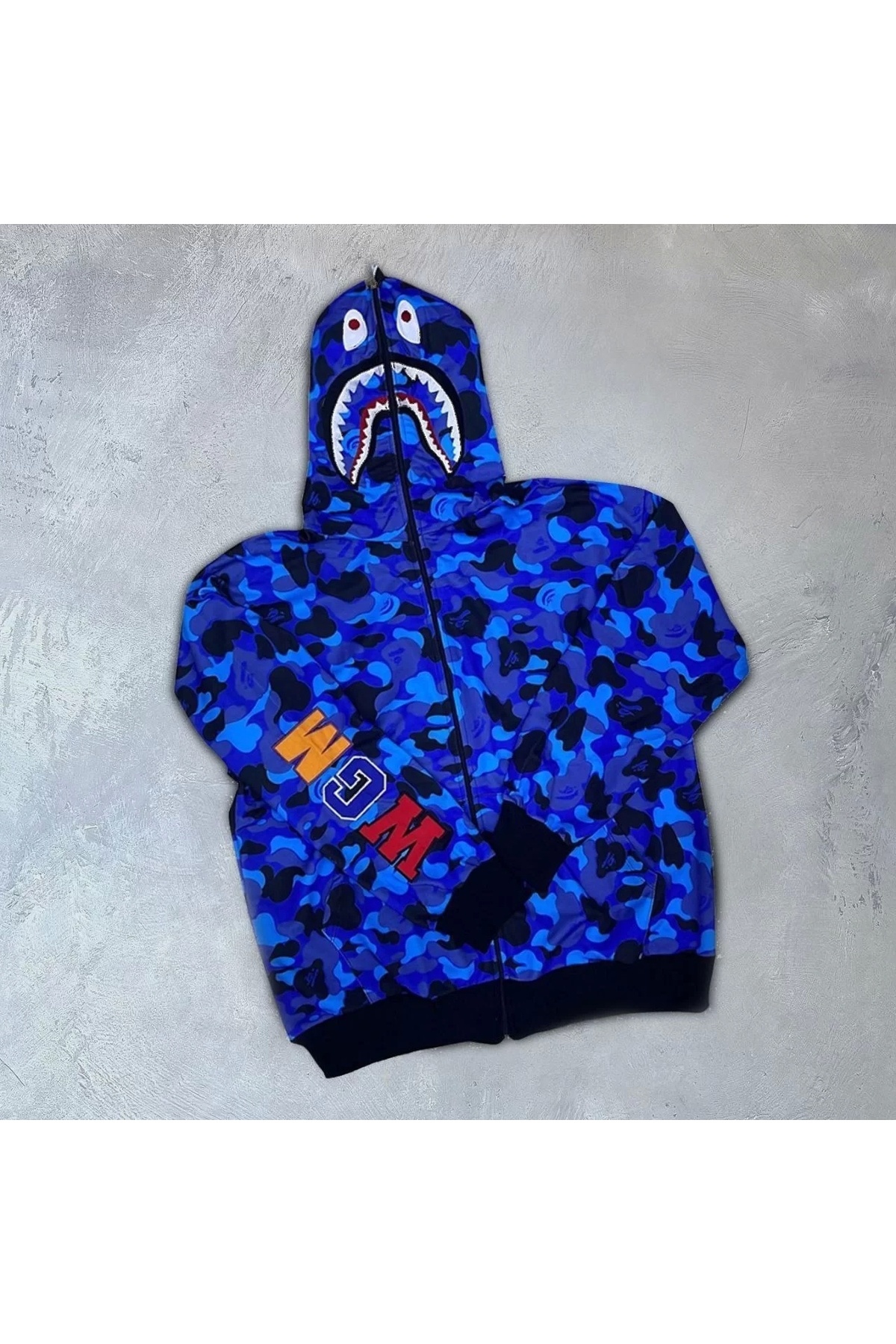 Genel Markalar İki İplik Zıp Fermuarlı NakışlıKapüşonlu Hırka - Mavi