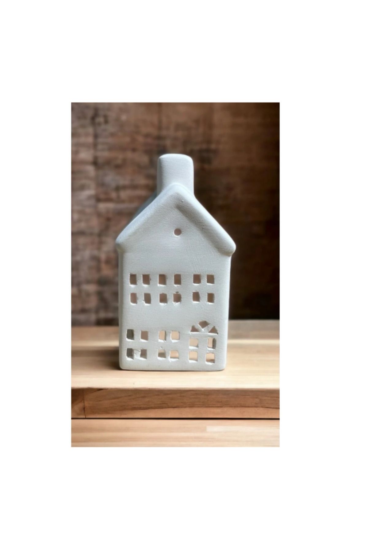 BAYRAMPASAHOBİM Ham Seramik Mumluk Ev Orta Boy 15cm