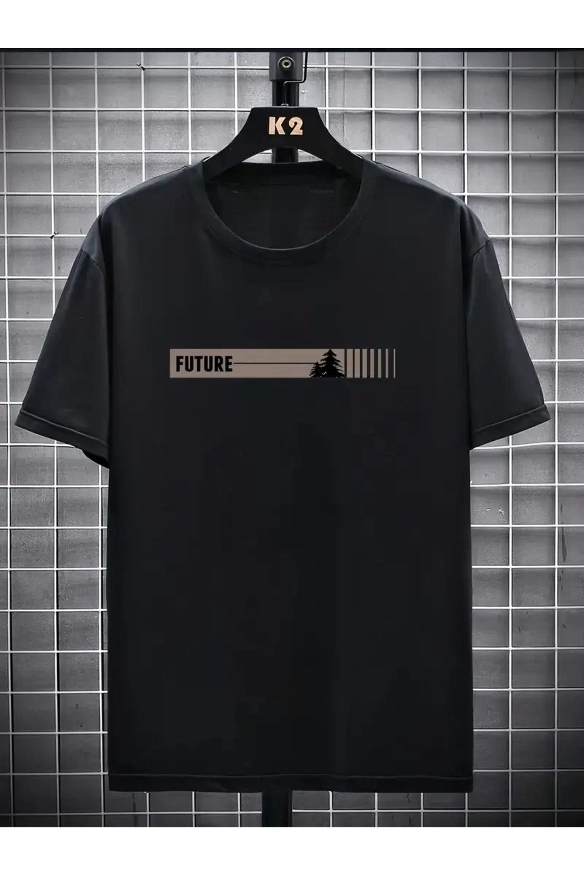 Silerra 20/1 Penye Compack FUTRE Baskılı Oversize Kısa Kol Bisiklet Yaka T-shirt - Siyah