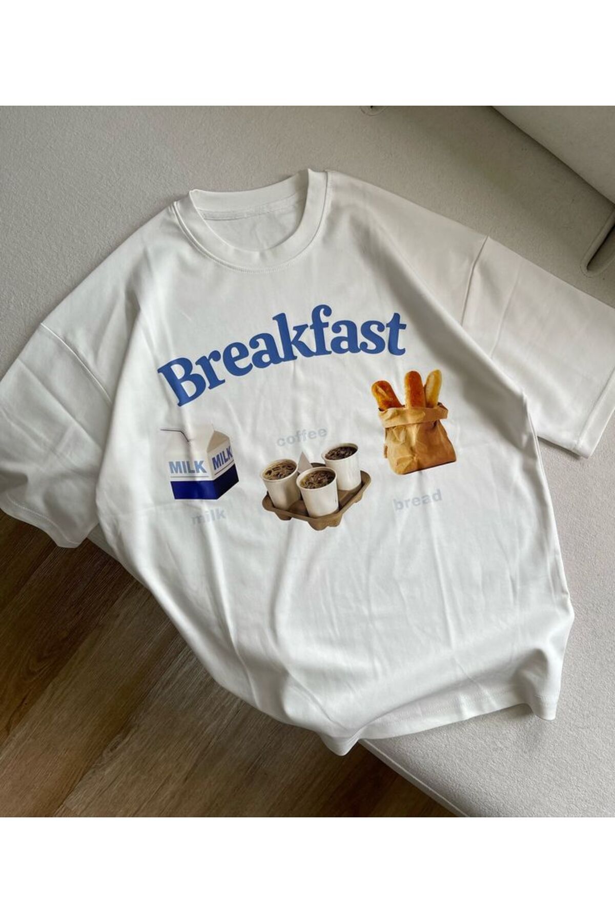 FRESSO Unisex Breakfast Baskılı Oversize Kısa Kollu Tişört