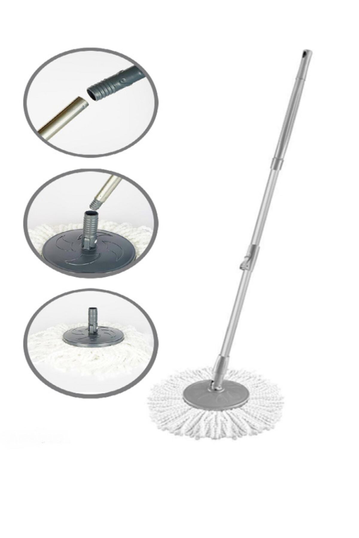 Kuzeyli Döner Başlıklı Uzayabilen Saplı Püsküllü Mop Döner Mop Sap Set
