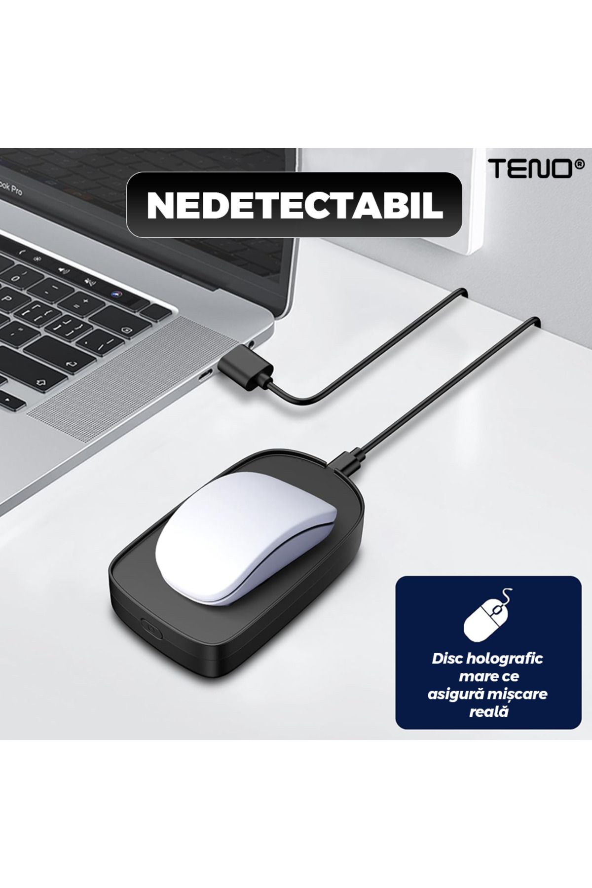 Teno-Teno® Mouse Jiggler for Mouse Movement Simulation, undetectable, ON/OFF switch, black 6