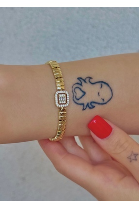Home Sihra Accessories Çelik zirkon baget taşlı bileklik 14k altın renkli bil...