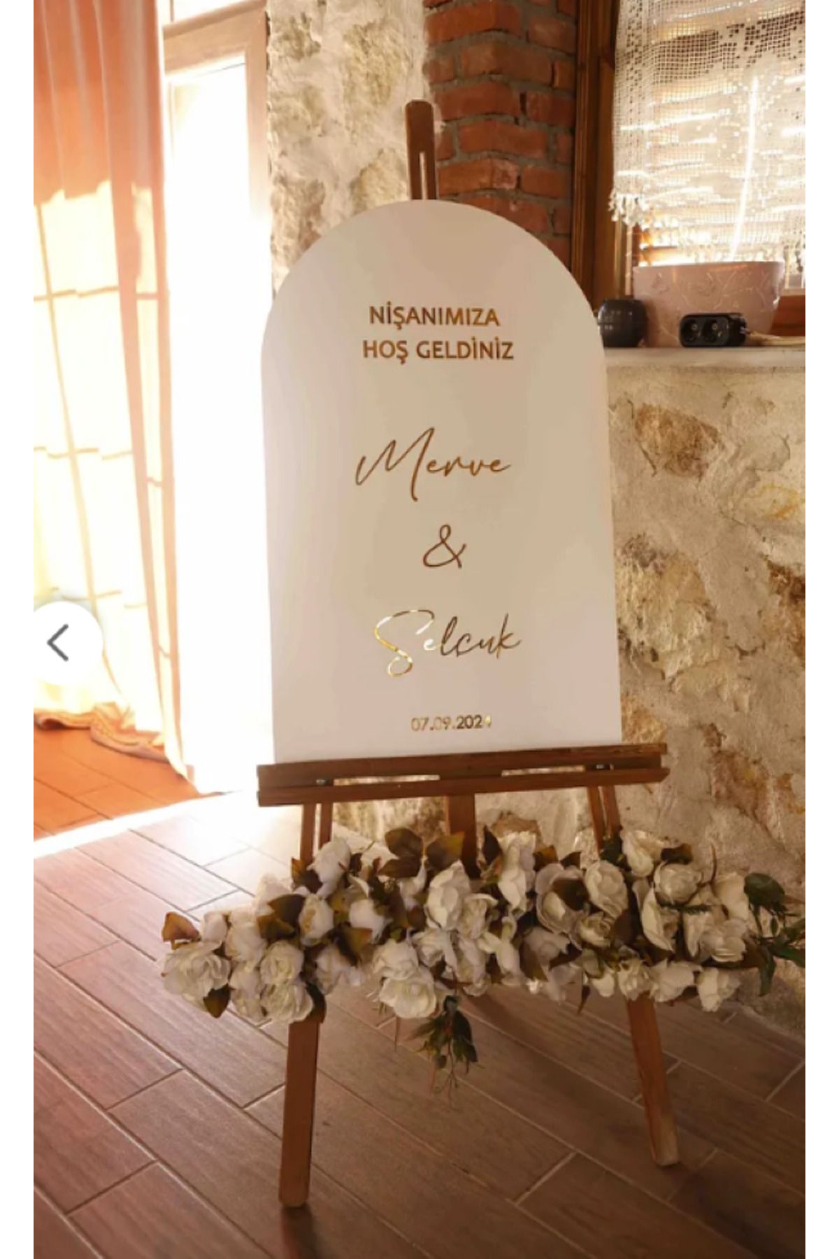 EKOSEHOME Kişiye Özel  Beyaz Ahşap & Gold pleksi Düğün & Nişan Karşılama Panosu 60X40 CM