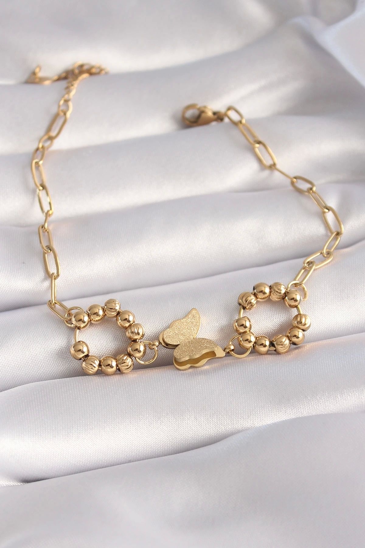 shopwave 316L Çelik Gold Renk Simli Kelebek Figür Kadın Bileklik - TJ-BB5944