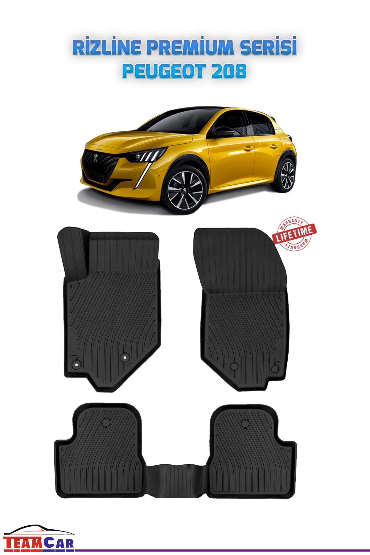Rizline Peugeot 208 2021 Sonrası Uyumlu Premium Serisi Havuzlu Paspas