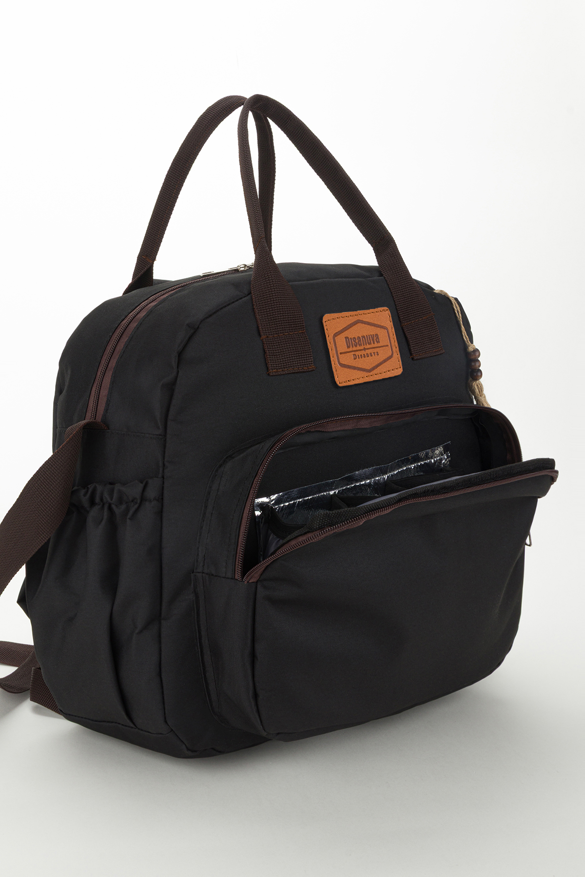 Halk Sepeti Anne Bebek Bakım Sırt ve Omuz Çantası Püsküllü Model Su Geçirmez Geniş Termal Biberon Gözlü fotoğrafı 4 (önizleme)