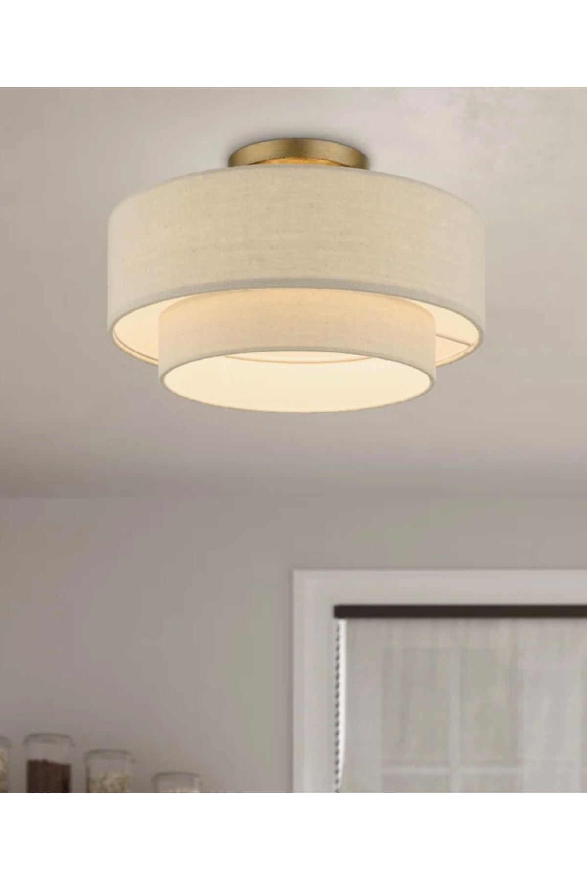 Fico Home Modern Sarkıt Avize Plafonyer Avize Çift Katlı Alp Beyazı Kumaşlı Sarkıt Avize