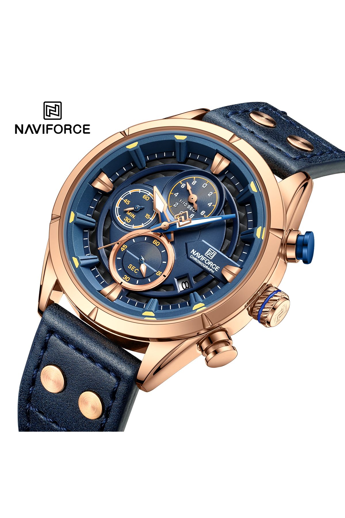 Naviforce Deri Lacivert Kayışlı Çok fonksiyonlu Kol Saati 9864ha