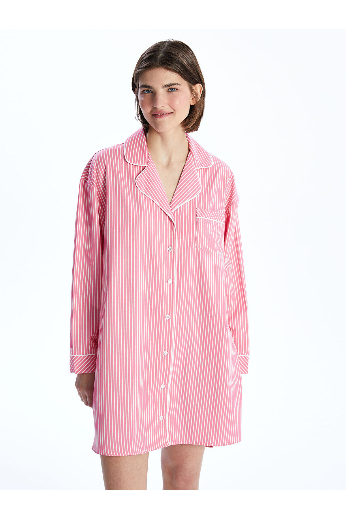LC Waikiki Peak Yeni Sezon Gömlek Yaka Çizgili Kadın Gecelik