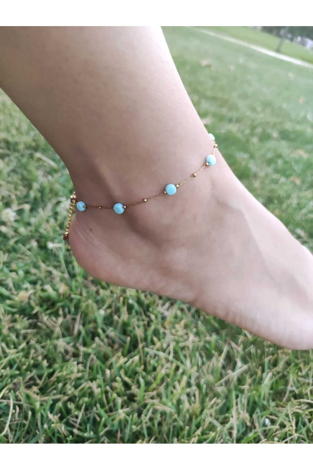 MoS JEWELLERY Paslanmaz Çelik Gold Renk Doğal Taş Detaylı Halhal