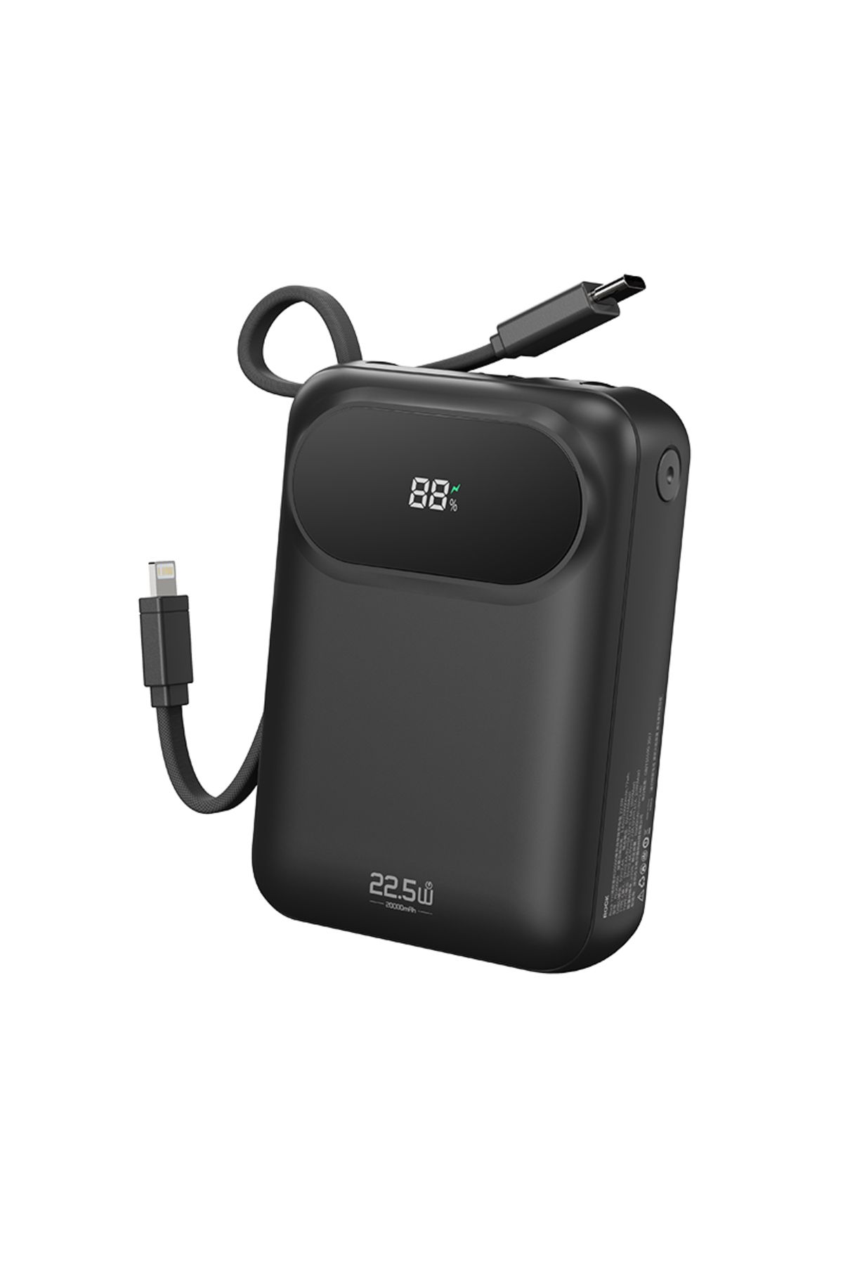 Rock Y11 Mini PD 22.5W 20000 mAh. Dijital Ekran Göstergeli Dahili Kablolu Power Bank