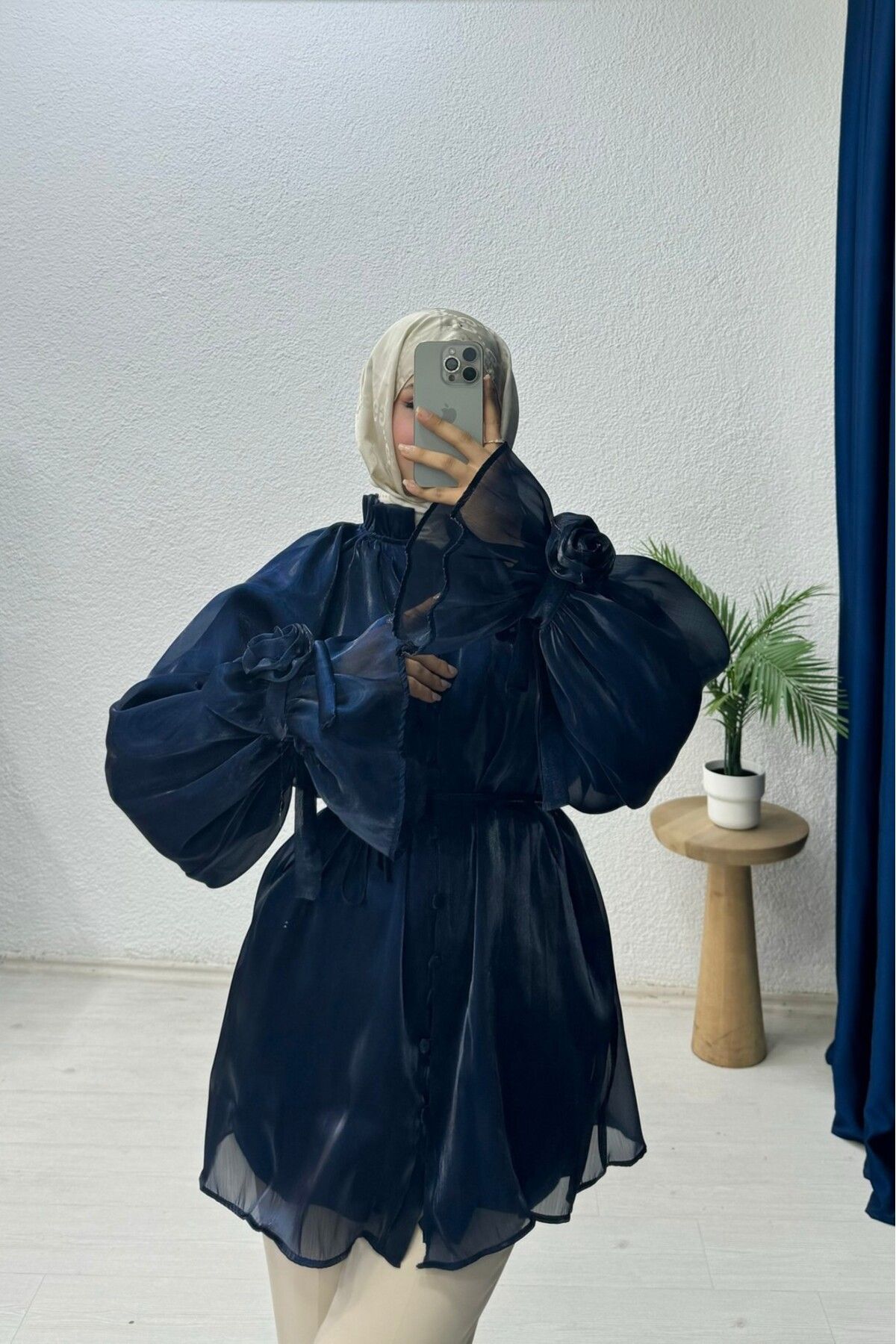 lurex moda Organze Güllü Gömlek