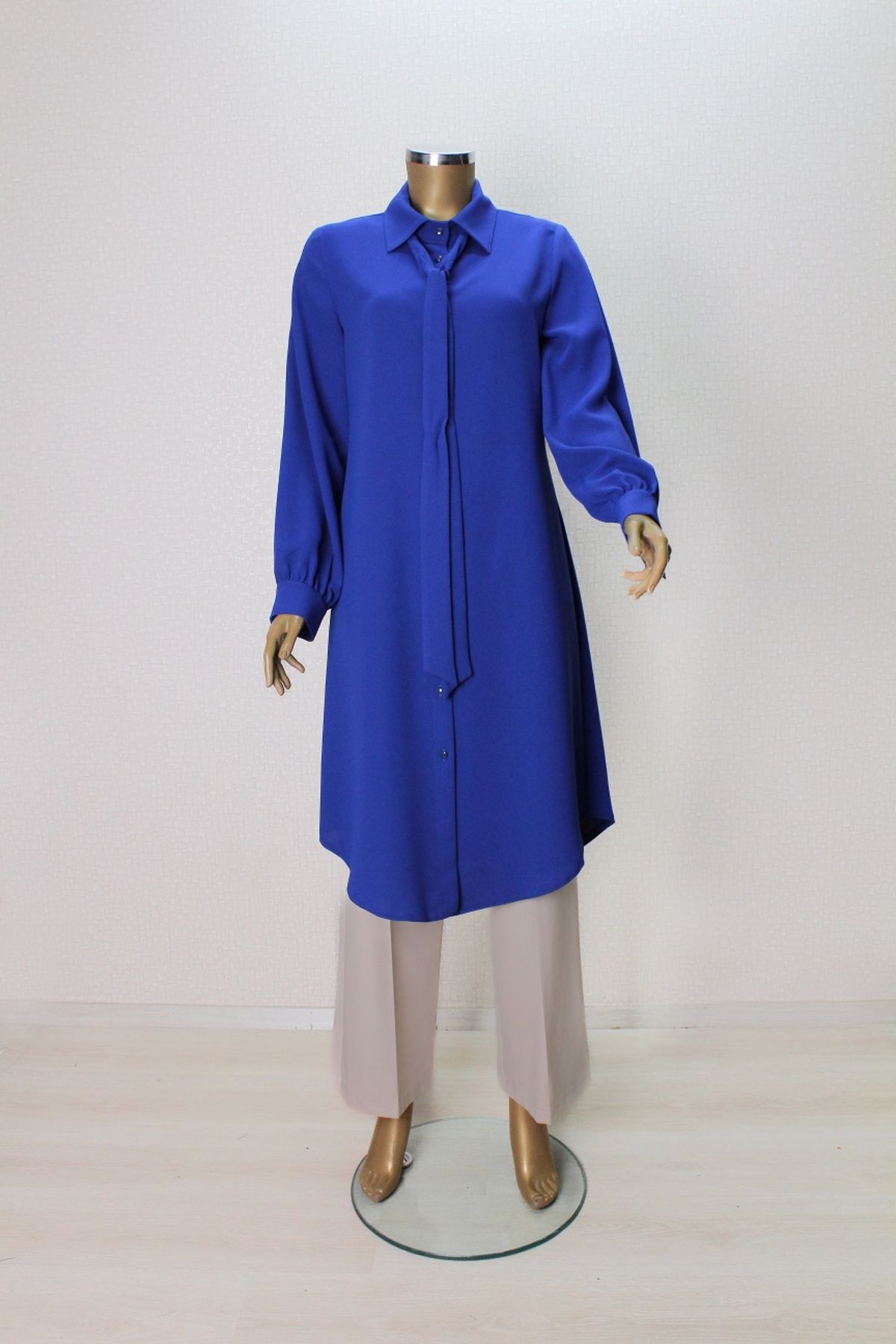 MODA NERVÜR 7004 YAKASI FULARLI ÖNÜ DÜĞMELİ FULAR YAKA TUNİK QYS TUNİK 7004 ##23-03#