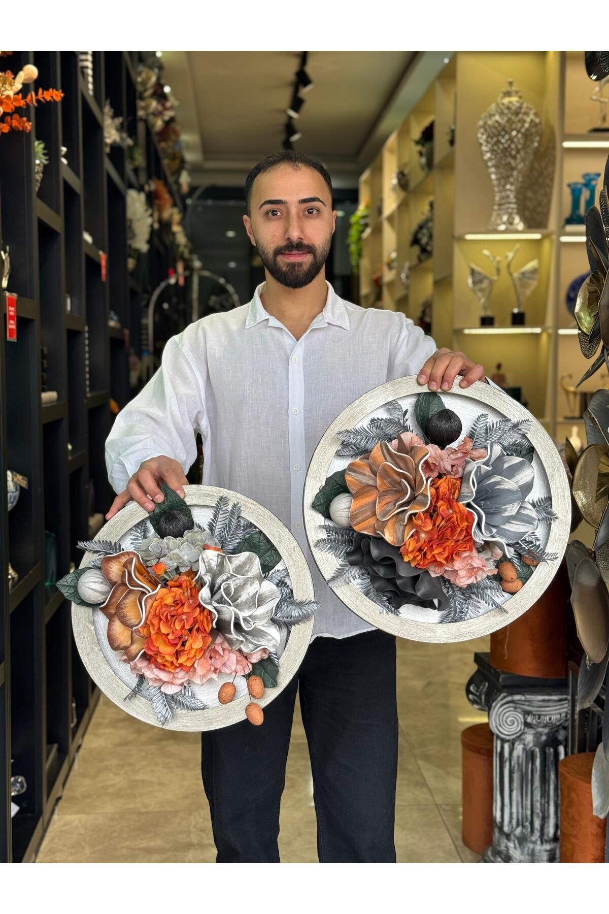 TASARIMHMODA Yapay Çiçekli Ahşap Duvar Süsü No:3