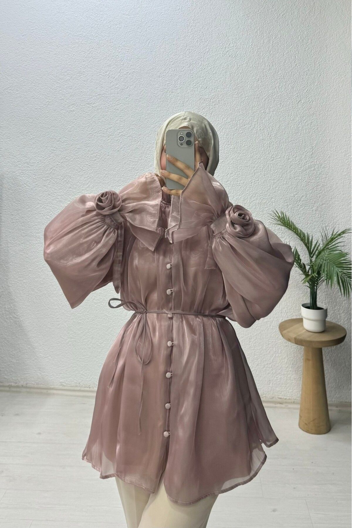 lurex moda Organze Güllü Gömlek