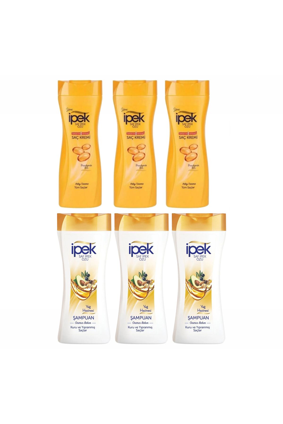 İpek İpek Şampuan 480 ml Kuru Ve Yıpranmış Saçlar ŞAmpuan 3 adet & İpek Saç kremi 480 ml 3 adet