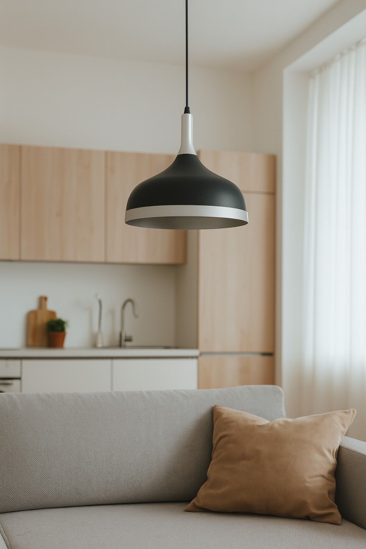 LEGACY Cosmos Siyah Içi Gümüş Özel Tasarım Modern Dekoratif Cafe Mutfak Salon Sarkıt Tekli Avize (AMPULSÜZ)
