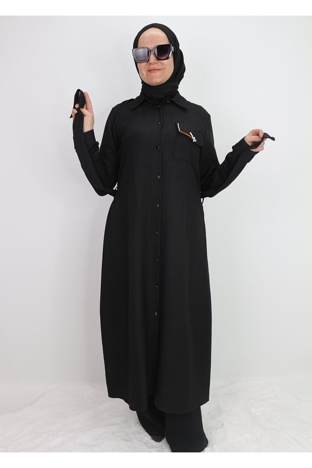 çınar özkan 1633 TUNİK ÖNDEN DÜĞMELİ BELİ BAĞLAMALI CEBİ TAŞLI TUNİK QYS TUNİK #247-03#