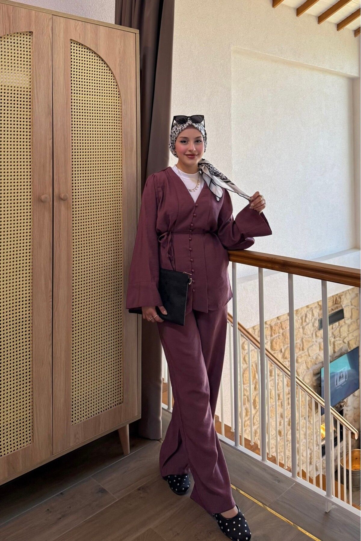 lurex moda V Yaka Düğmeli Takım