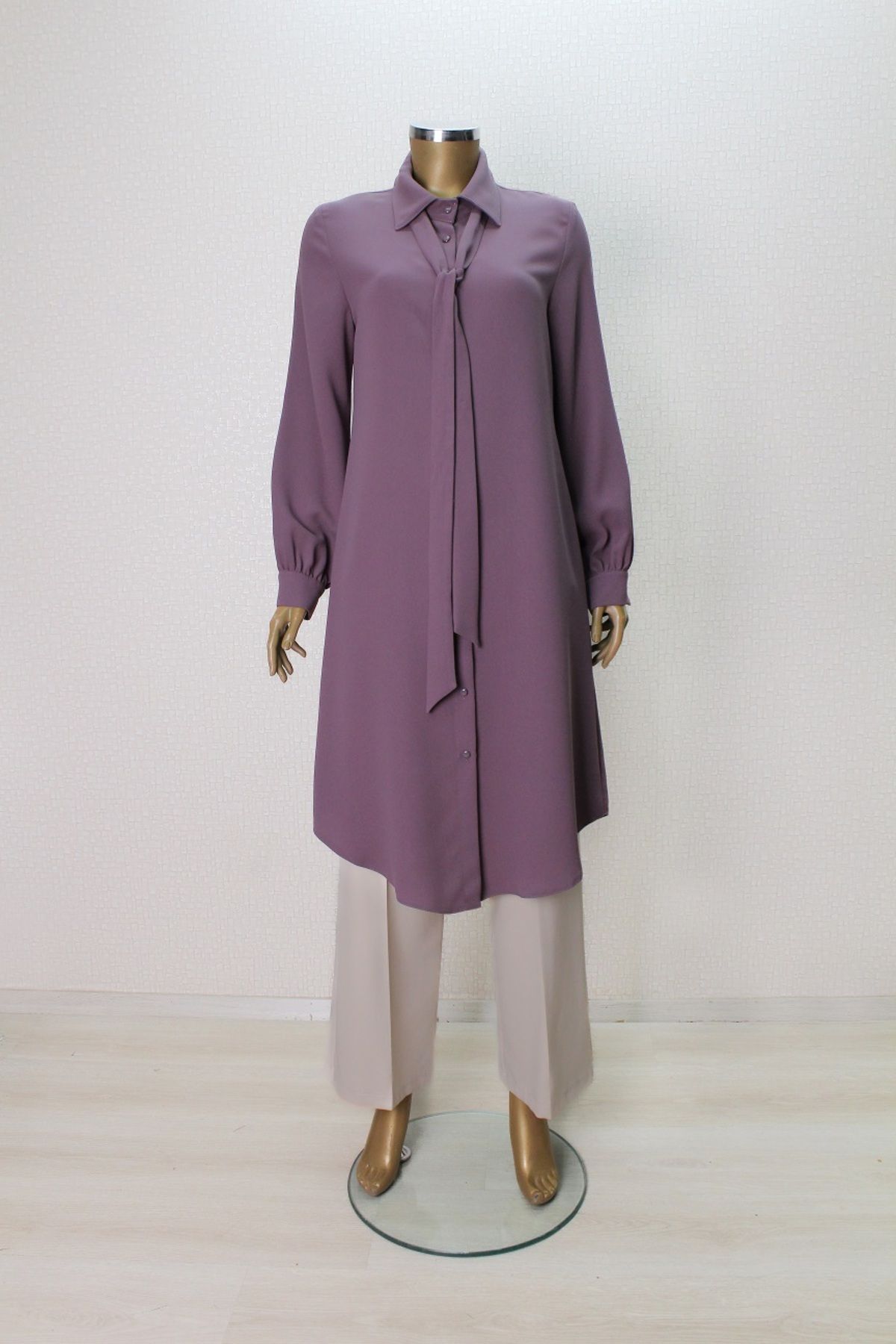 MODA NERVÜR 7004 YAKASI FULARLI ÖNÜ DÜĞMELİ FULAR YAKA TUNİK QYS TUNİK 7004 ##23-03#