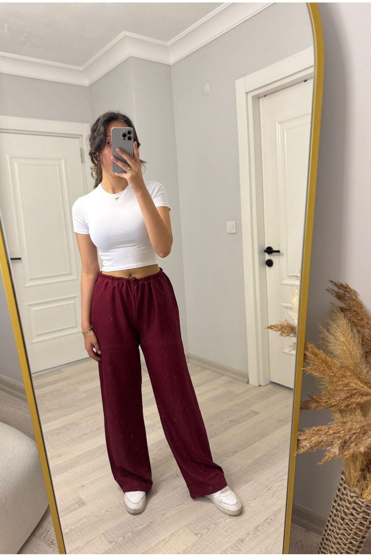 MasalBoutiquee KADIN BORDO KETEN PANTOLON