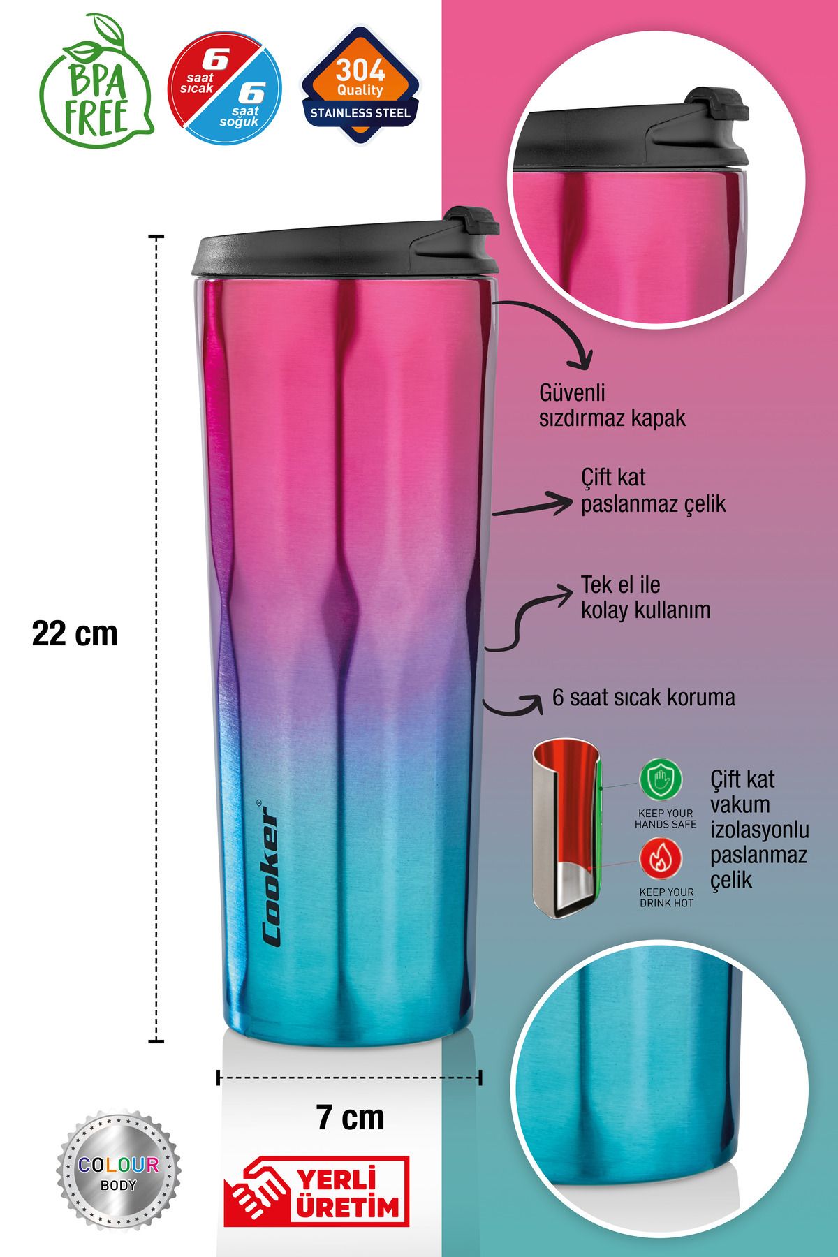 MN KRİSTAL New Cool Lüx 0.50 ml Premium Çift Kat Paslanmaz Çelik Termos Matara Suluk Termosu