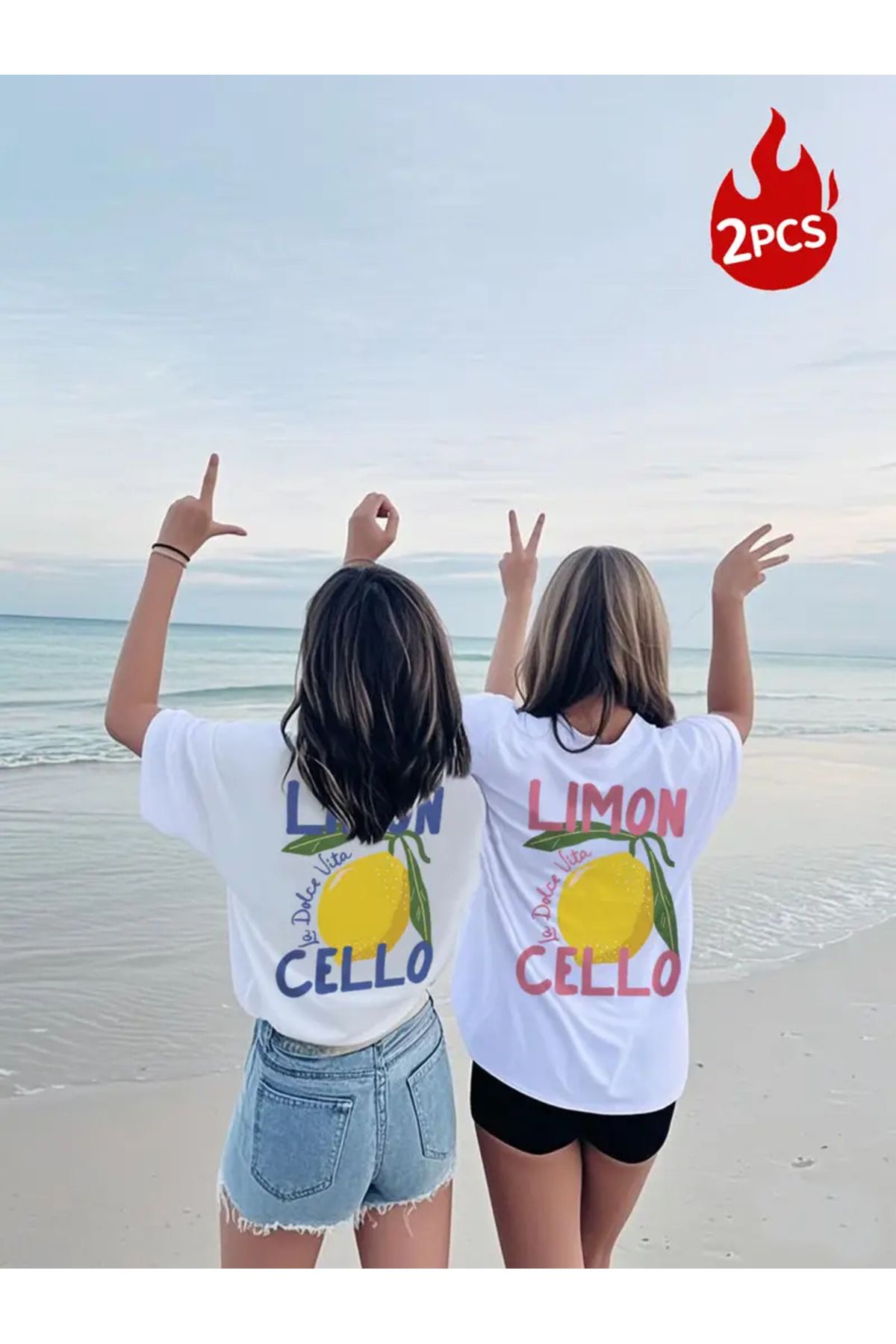 CLASİVA LİMON CELLO İkili Takım Çift Yön Baskılı Unisex Oversize Bisiklet Yaka T-shirt