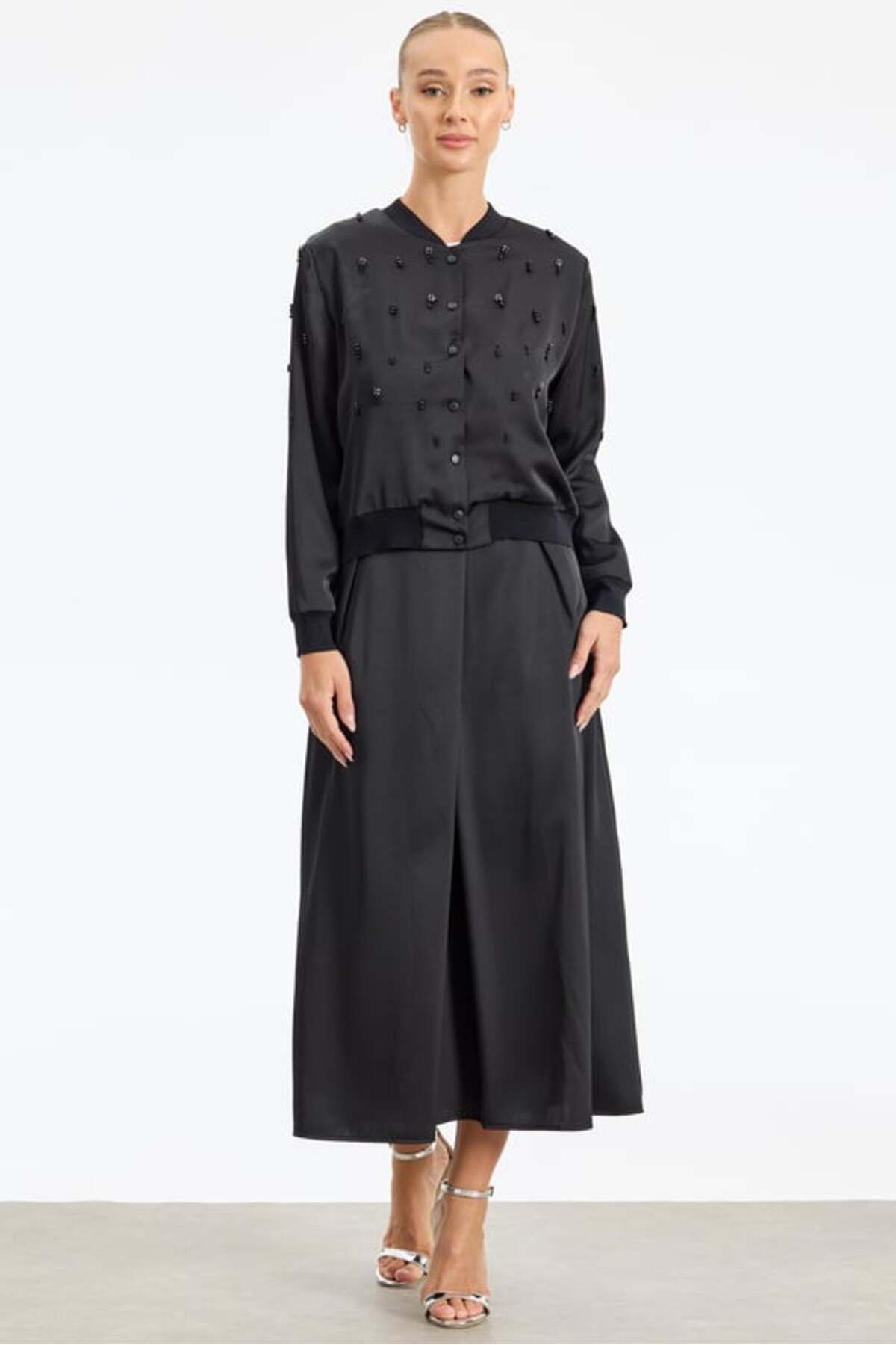 tığstore 1798 TAKIM KRİSTAL BONCUK İŞLEMELİ SATEN BOMBER ETEKLİ TAKIM QYS TAKIM 1798 #24-06#