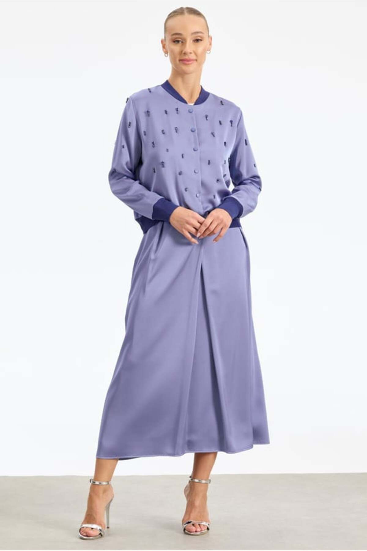 tığstore 1798 TAKIM KRİSTAL BONCUK İŞLEMELİ SATEN BOMBER ETEKLİ TAKIM QYS TAKIM 1798 #24-06#